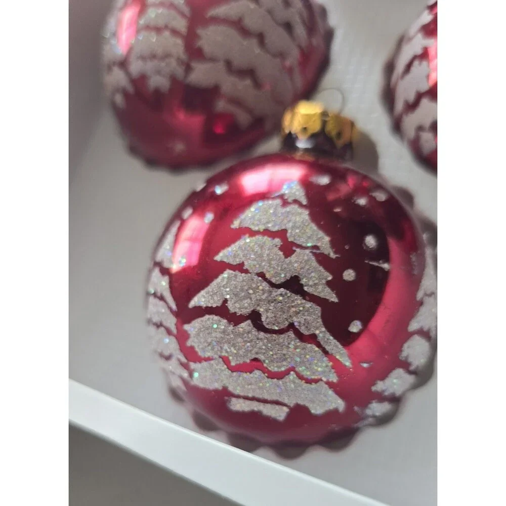 Set Of 4 Festive Tree Red Christmas by Victoria Collection Ornaments